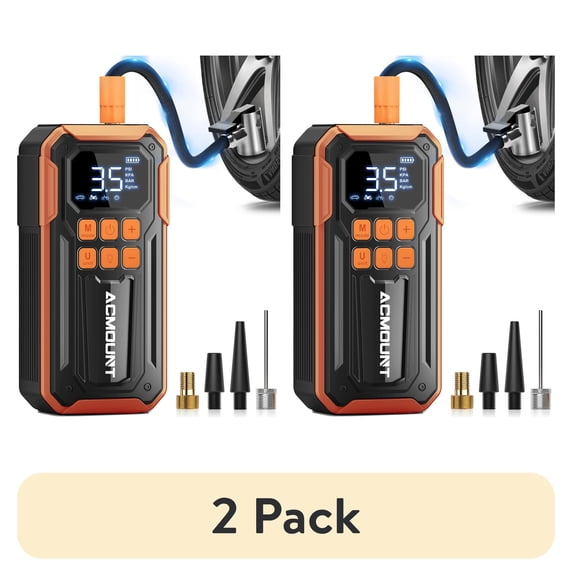 (2 pack) Acmount Tire Inflator, 160PSI Air Pump For Car Tires, 10000mAh Rechargeable Fast Inflation Tire Pump with LED Light and Auto Shut-Off Function for Car, Motorcycle, Bicycle, Balls(Orange)