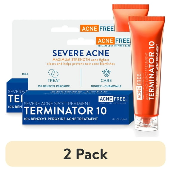 (2 pack) AcneFree Terminator 10 Acne Spot Treatment Cream with 10% Maximum Strength Benzoyl Peroxide, 1 fl oz
