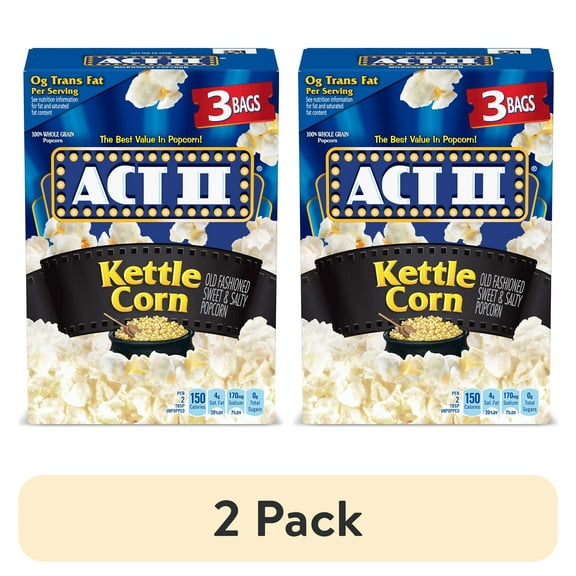 (2 pack) Act II Kettle Corn Microwave Popcorn, 2.75 oz., 3 Count Bags