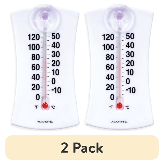(2 pack) AcuRite 4-inch Indoor/Outdoor Analog Thermometer with Suction Cup, Weather-Resistant, No Battery Required