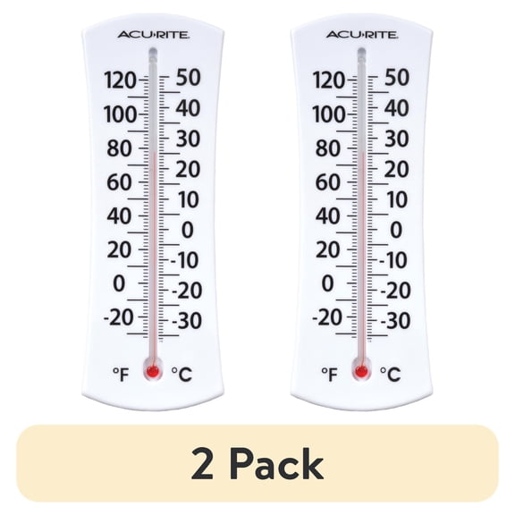 (2 pack) AcuRite 8" Analog Thermometer with Easy to Read Numbers; 8"x2"x0.62", Not Battery Powered; Plastic