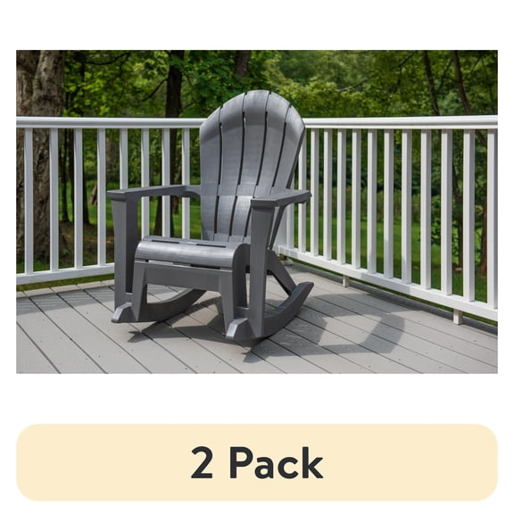 (2 pack) Adams Big Easy Resin Rocking Adirondack Chair Outdoor Weather Resistant Ideal for Backyard, Gray