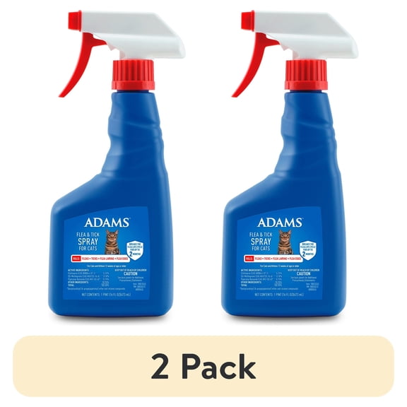 (2 pack) ADAMS Flea & Tick Spray for Cats, Kills Fleas and Ticks, Prevents Flea Infestations for up to 2 months, Flea Treatment for Cats & Kittens, 16 fl oz