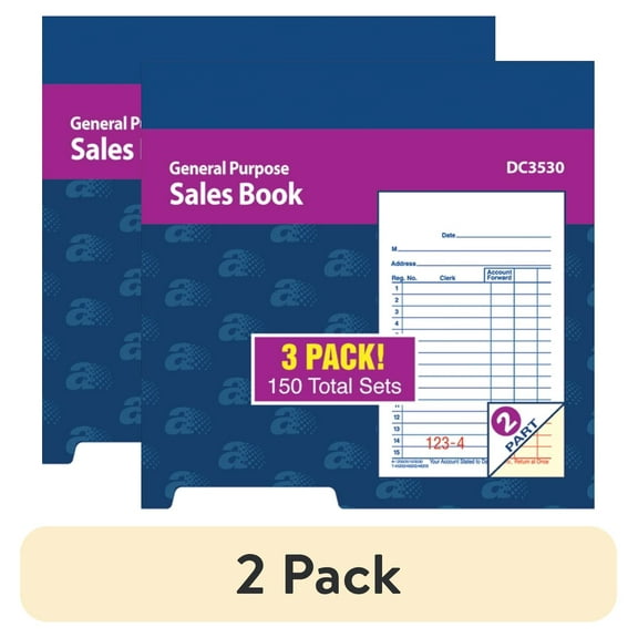 (2 pack) Adams General Purpose Sales Books, 2-Part Carbonless, 3-11/32 in. x 5-5/8 in., 50 Sets per Book, 3 per pack