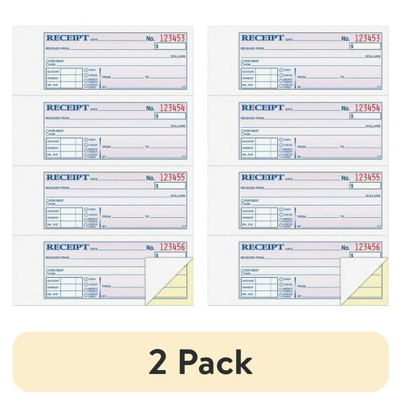 (2 pack) Adams Money/ Rent Receipt Book, 2-Part, Carbonless, 4 per Page, 200 Set