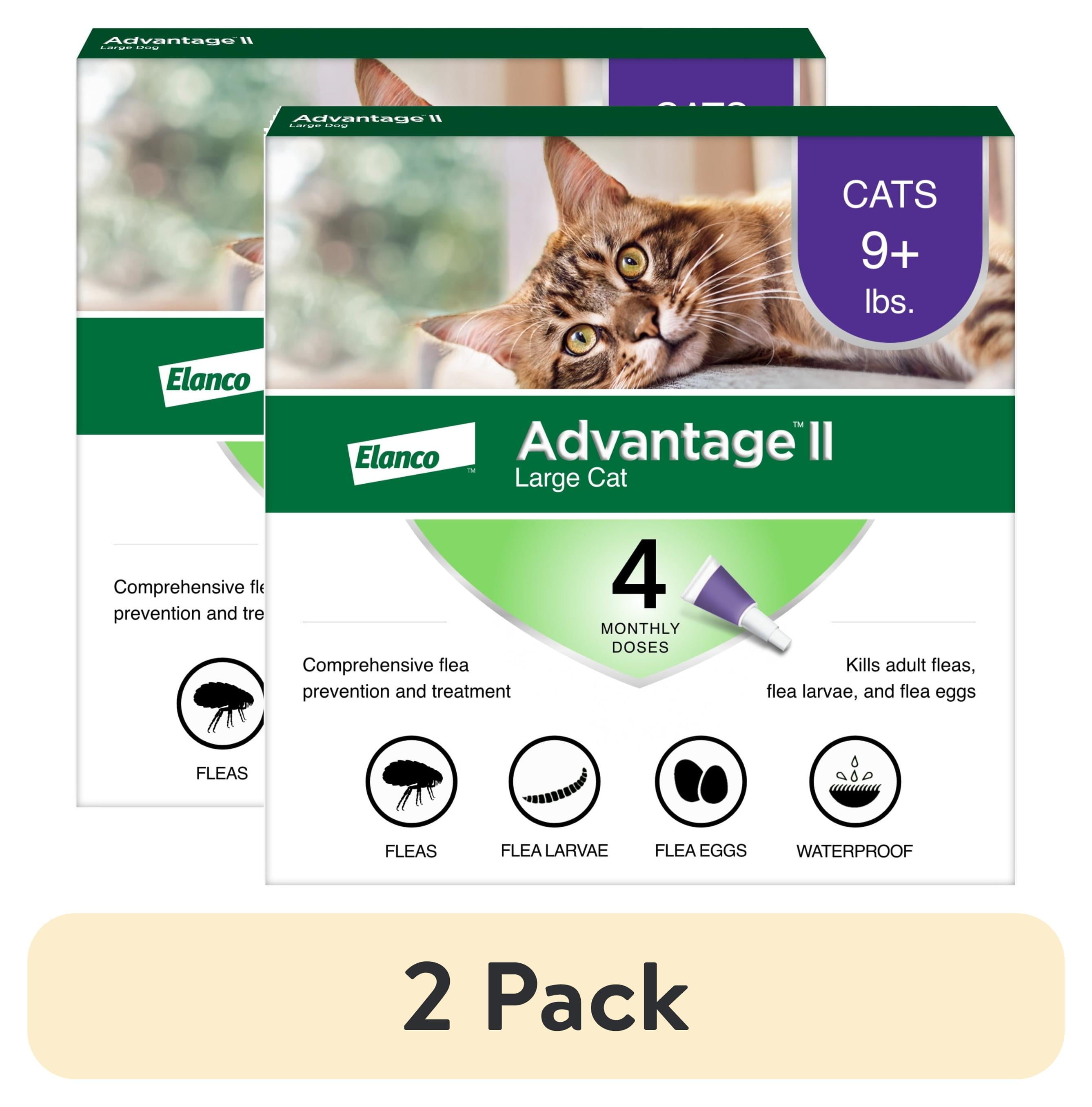 (2 pack) Advantage II Vet-Recommended Flea Prevention for Large Cats 9 lbs+, 4-Monthly Treatments