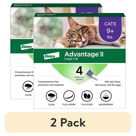 (2 pack) Advantage II Vet-Recommended Flea Prevention for Large Cats 9 lbs+, 4-Monthly Treatments