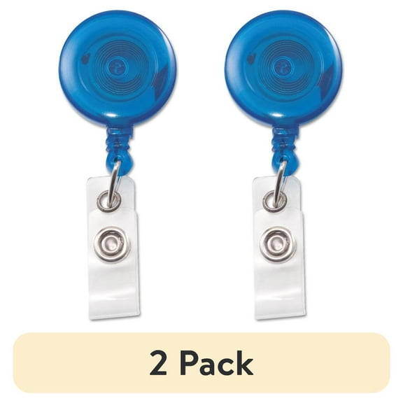 (2 pack) Advantus 75472 Translucent Retractable Id Card Reel, 34" Extension, Blue, 12/Pack