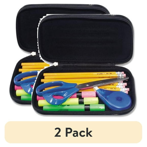 (2 pack) Advantus Large Soft-sided Pencil Case, Fabric With Zipper Closure, Black