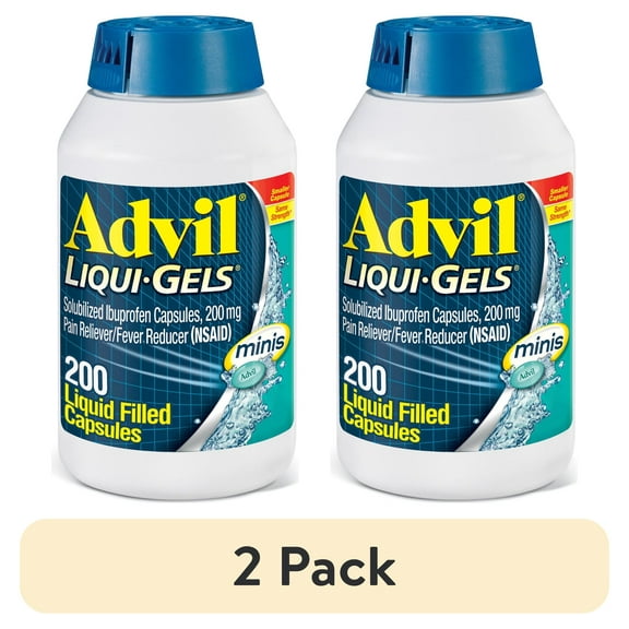 (2 pack) Advil Liqui-Gels Minis Pain Relievers for Headache Relief, Fever Reducer Liquid Filled Capsules, 200 Mg Ibuprofen, 200 Count