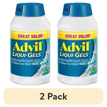 (2 pack) Advil Liqui-Gels Pain Relievers for Headache Relief, Fever Reducer Liquid Filled Capsules, 200 mg Ibuprofen, 200 Count