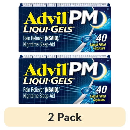 (2 pack) Advil PM Sleep Aid Pain Relievers, Ibuprofen, Diphenhydramine, Liquid Filled Capsule, 40 Count