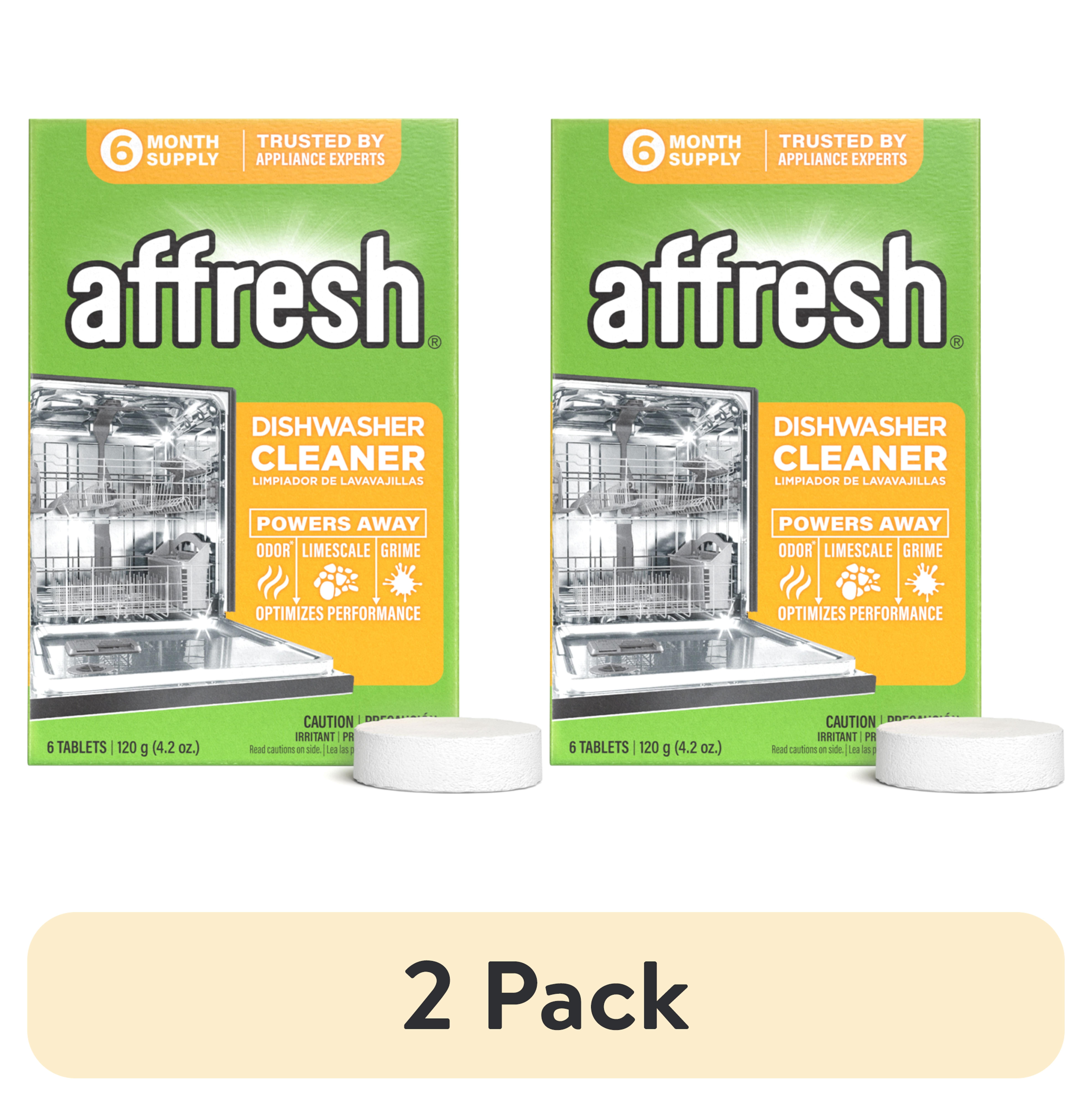 (2 pack) Affresh Dishwasher Cleaner, Helps Power Away Odor Causing Residues & Grime Inside Pump, Tub & Hoses, 6 Tablets, 6 Month Supply
