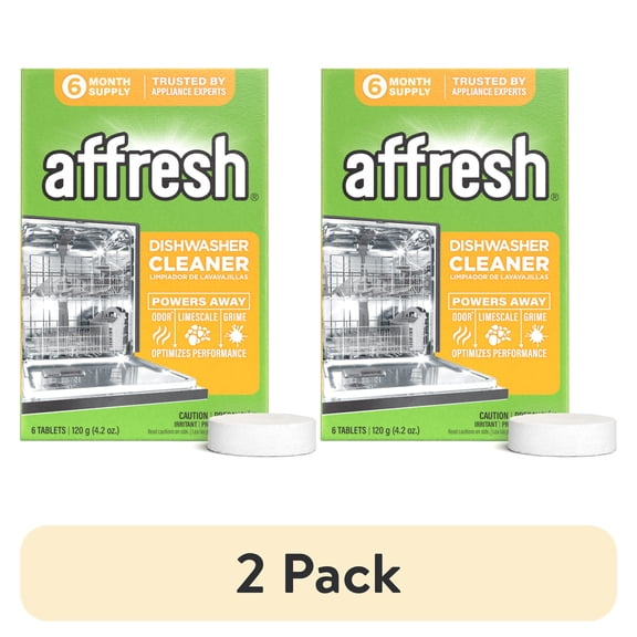 (2 pack) Affresh Dishwasher Cleaner, Helps Power Away Odor Causing Residues & Grime Inside Pump, Tub & Hoses, 6 Tablets, 6 Month Supply