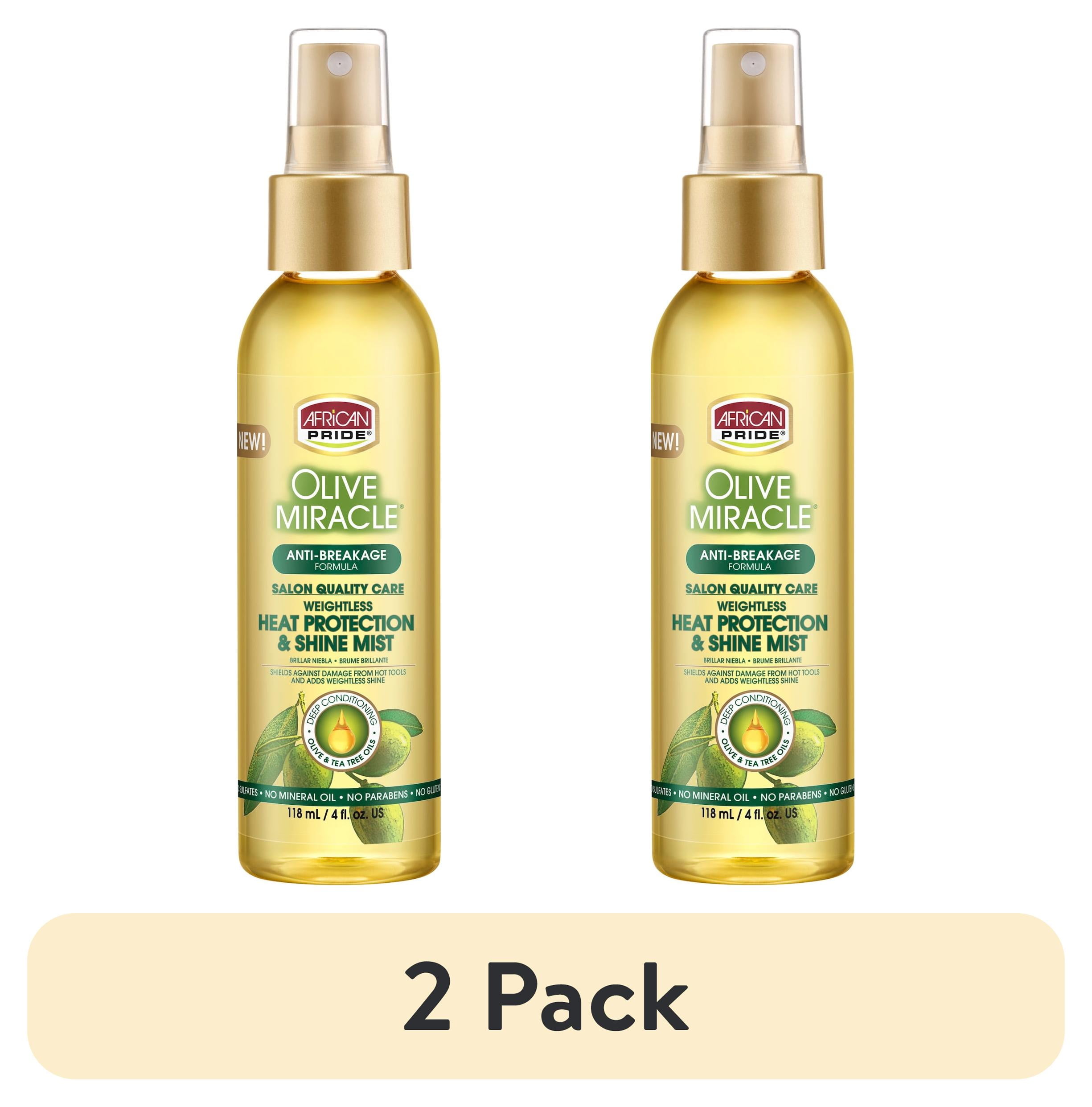 (2 pack) African Pride Olive Miracle Anti-Breakage Heat Protection Shine Mist Hair Spray, 4 fl oz, Female, All Hair