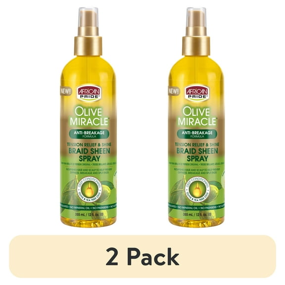 (2 pack) African Pride Olive Miracle Braid Sheen Hair Spray with Tea Tree Oil, 12 fl oz, Women