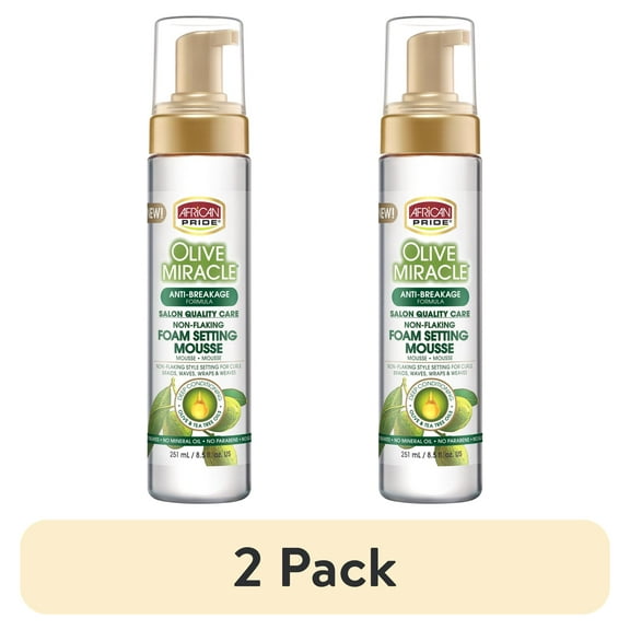 (2 pack) African Pride Olive Miracle Mousse, Foaming 8.5 oz., Moisturizing, Curly, Unisex