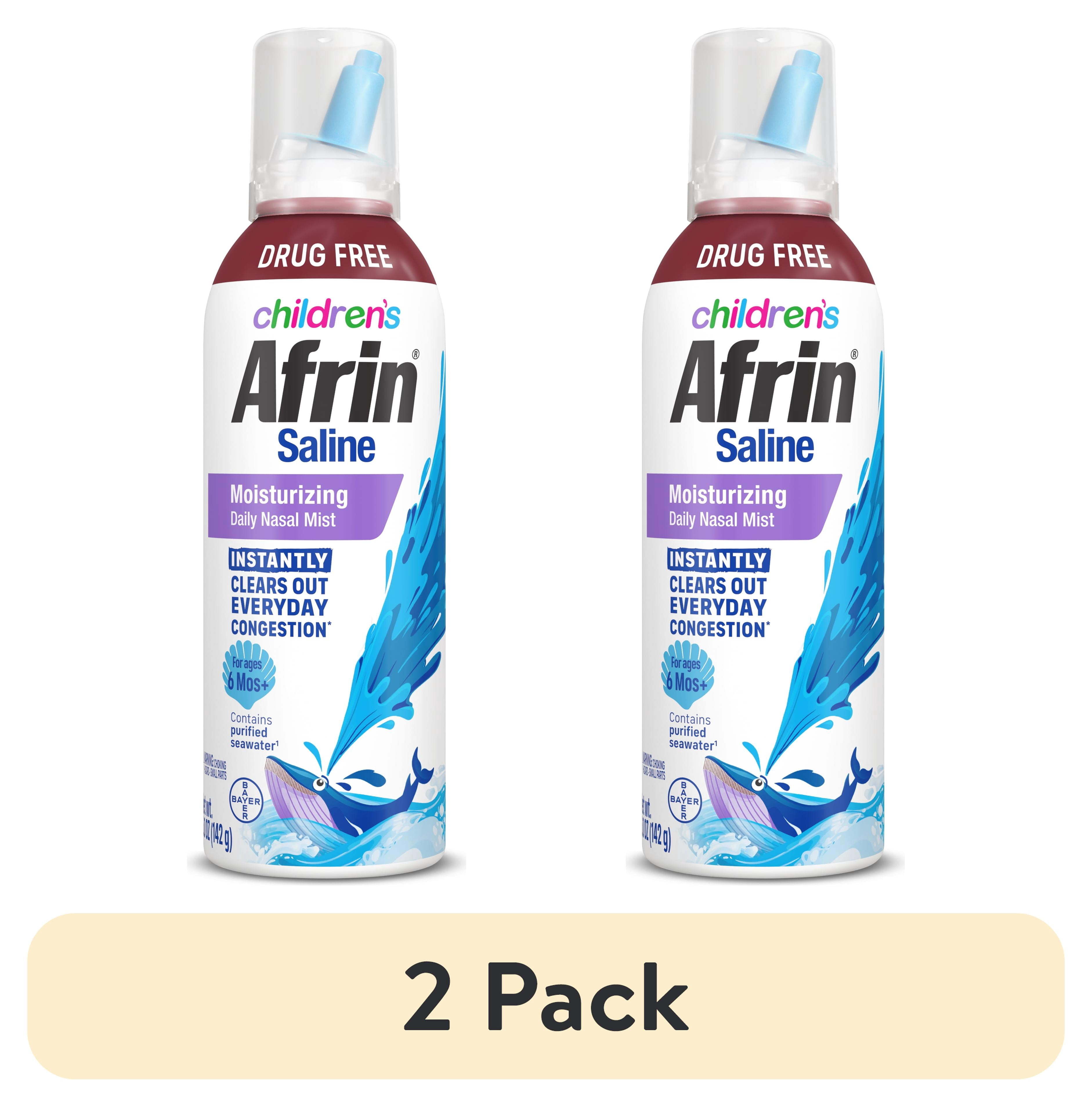 (2 pack) Afrin Moisturizing Children’s Saline Mist for Everyday Nasal Congestion and Dry Nose, Isotonic Seawater Saline Soft Tip Nozzle Spray for Babies 6+ Months, Drug Free Baby Congestion Relief, 5 oz