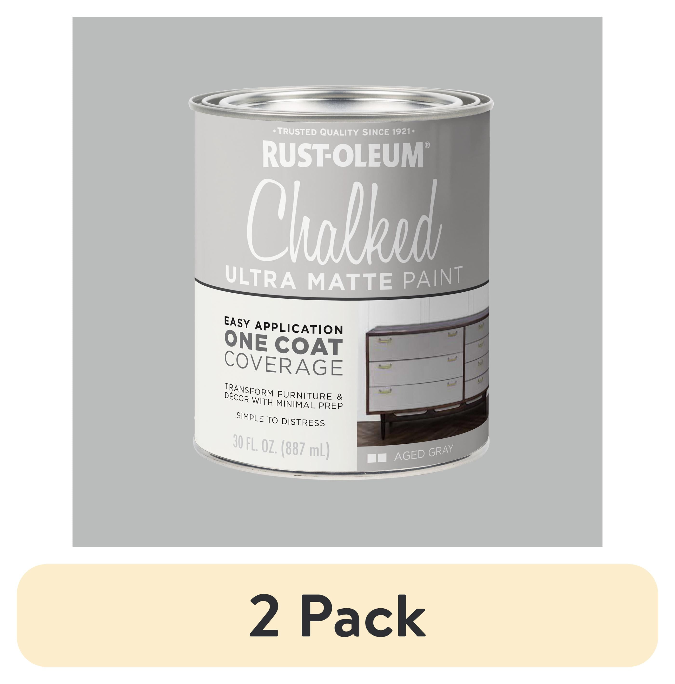 (2 pack) Aged Gray, Rust-Oleum Chalked Ultra Matte Paint, Quart
