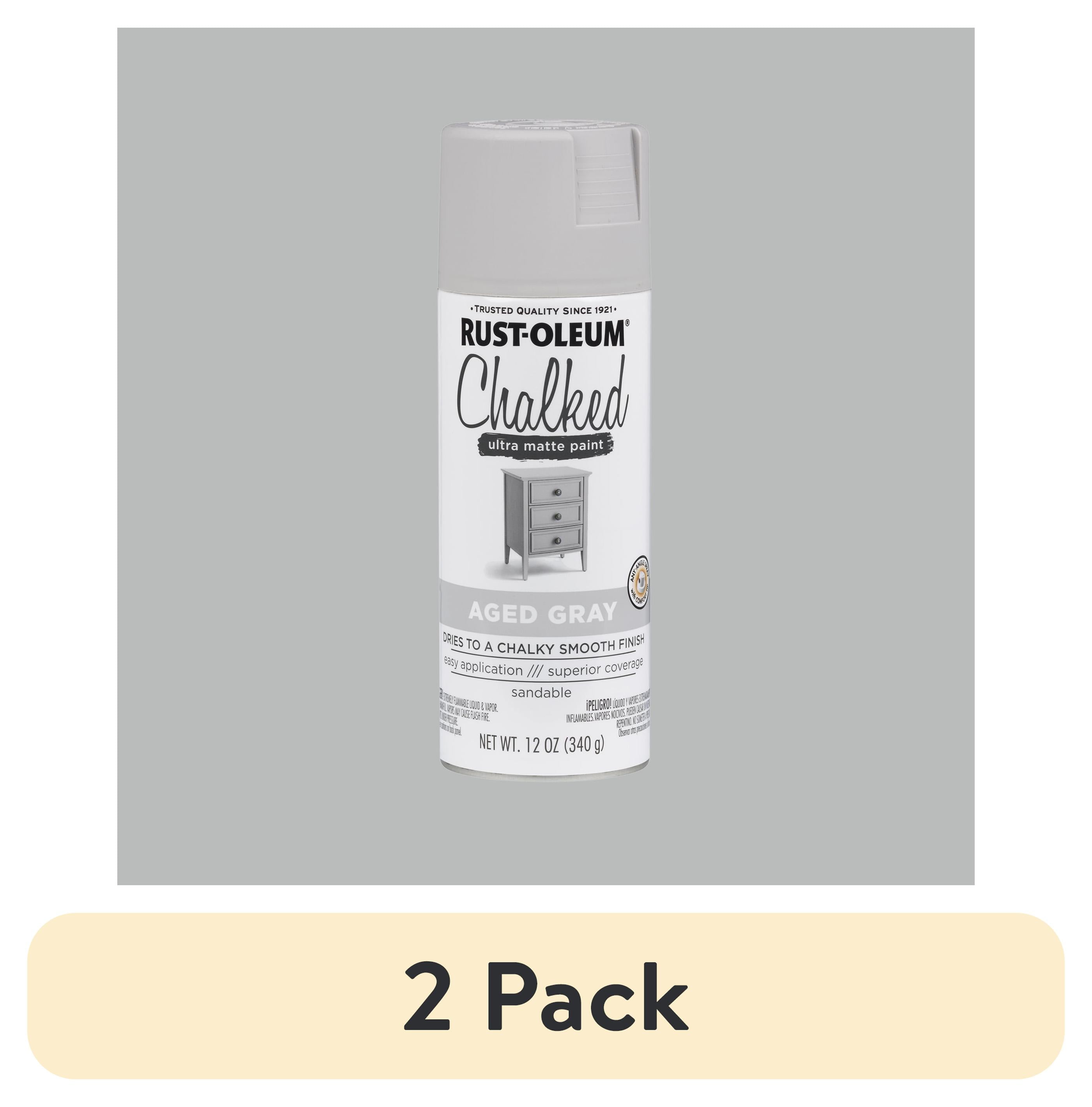 (2 pack) Aged Gray, Rust-Oleum Chalked Ultra Matte Spray Paint-302592, 12 oz