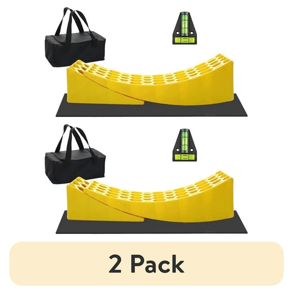 (2 pack) Aiqeek RV Leveling Blocks, 2 Packs RV Leveling System Kit, Up to 35000 LBS, with 2 Yellow Chocks, 2 Non-Slip Mats, 1 Carrying Bag, Easier & Faster to Level Camper