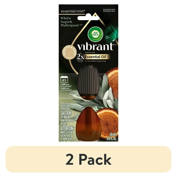 (2 pack) Air Wick Essential Mist Vibrant Scented Oil Air Freshener Diffuser Refill, White Sage and Mahogany, 1 Count