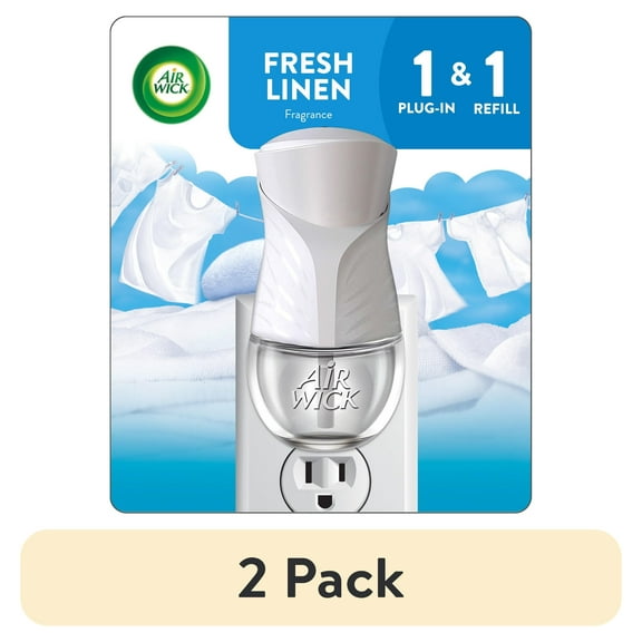 (2 pack) Air Wick Plug-in Air Freshener Oil Warmer Starter Kit, Fresh Linen, 2 Piece