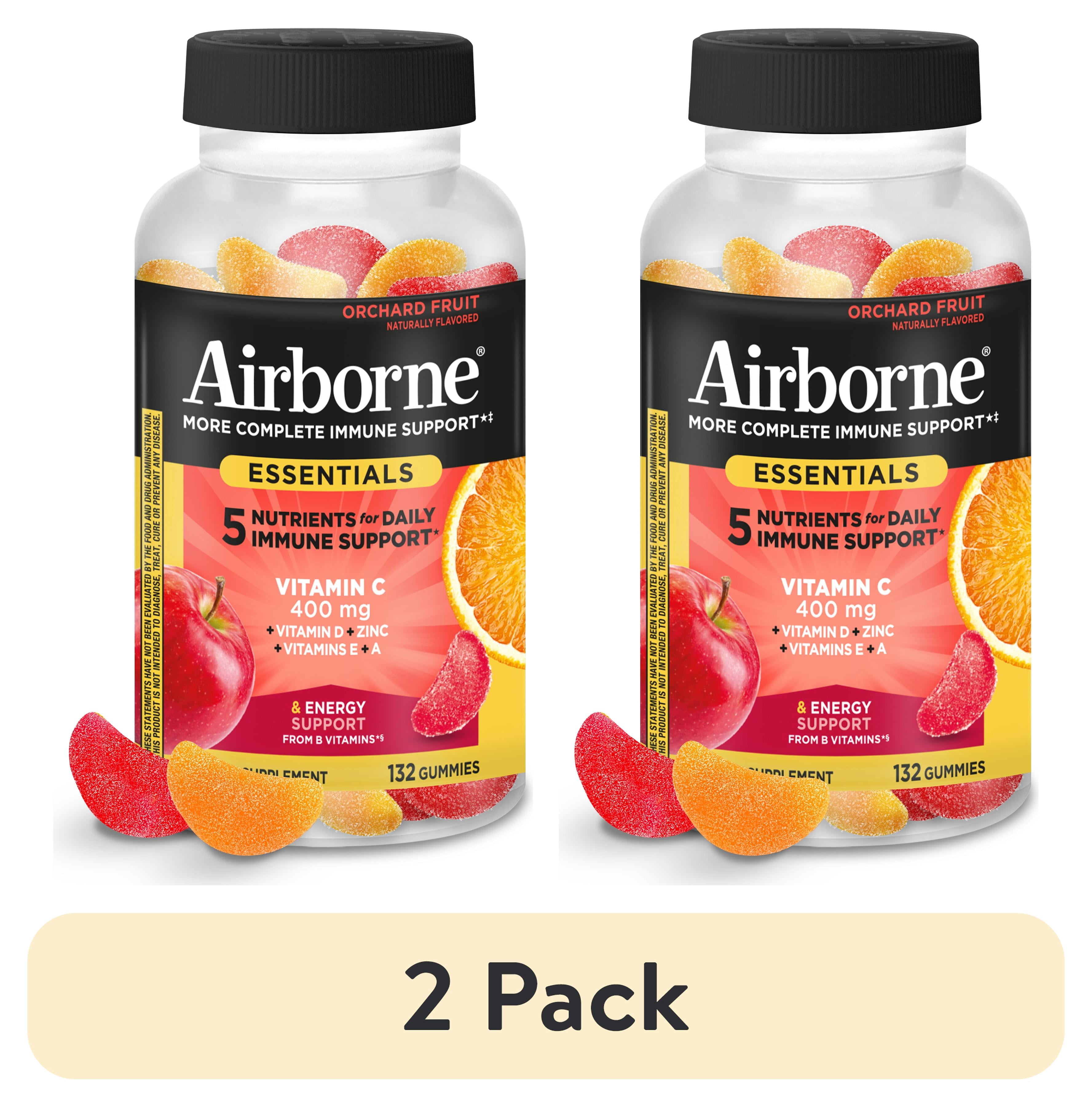 (2 pack) Airborne Immune Essentials Vitamin C Gummies, Multivitamin Immunity Support Supplement, Assorted Fruit Flavor, 132 count