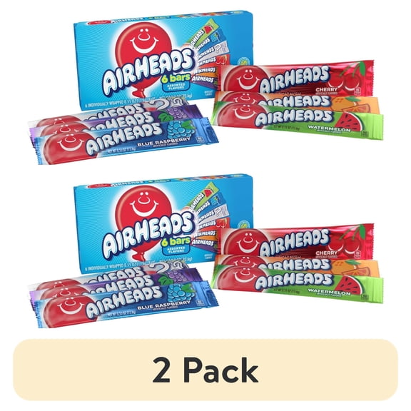 (2 pack) Airheads Peanut-Free Full-Size Chewy Candy Bars, Assorted Fruit Flavors, Bulk Candy Individually Wrapped, 6 Count Box