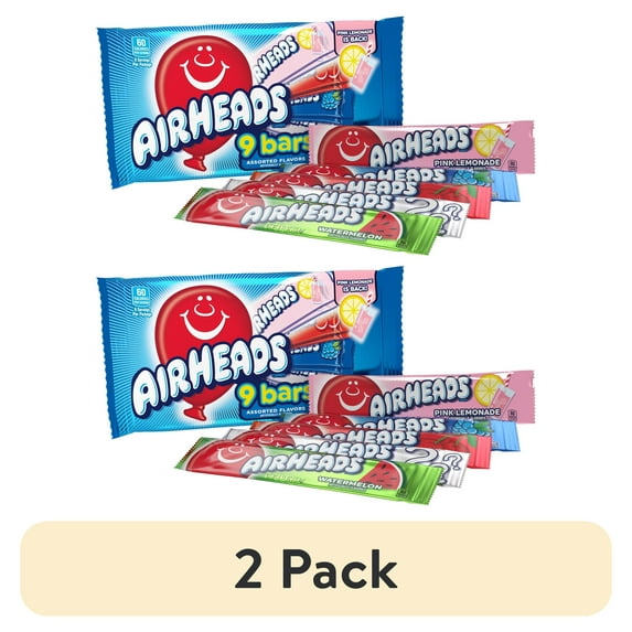 (2 pack) Airheads Candy, Chewy Full-Size Candy Bars, Assorted Flavors, 9 Count Bag