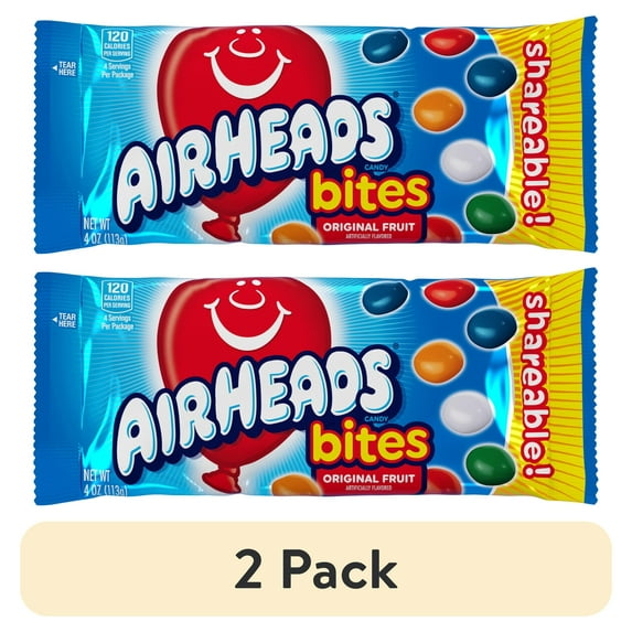 (2 pack) Airheads Shareable Chewy Candy Bites, Assorted Fruit Flavor, Nut Free, Regular Size, 4 oz