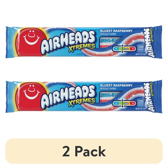 (2 pack) Airheads Xtremes Sweetly Sour Candy Belts, Bluest Raspberry, 2 Ounce