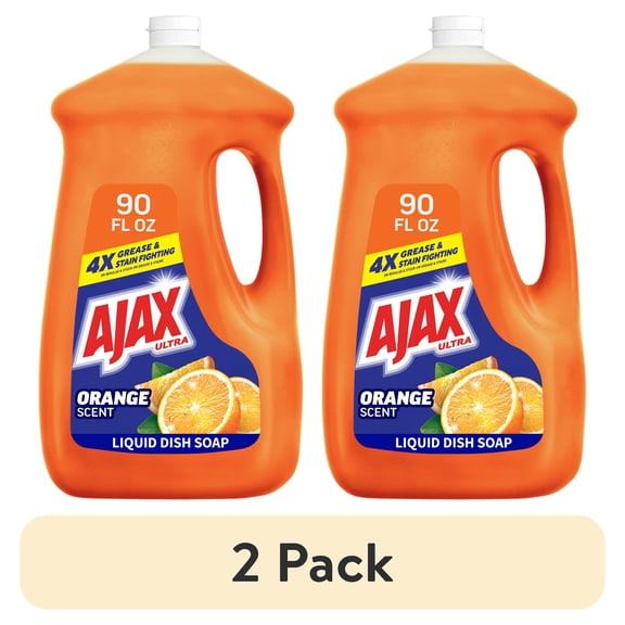 (2 pack) Ajax Ultra Triple Action Liquid Dish Soap Refill, Mess-Free Cap, Orange Scent, 90 fl oz