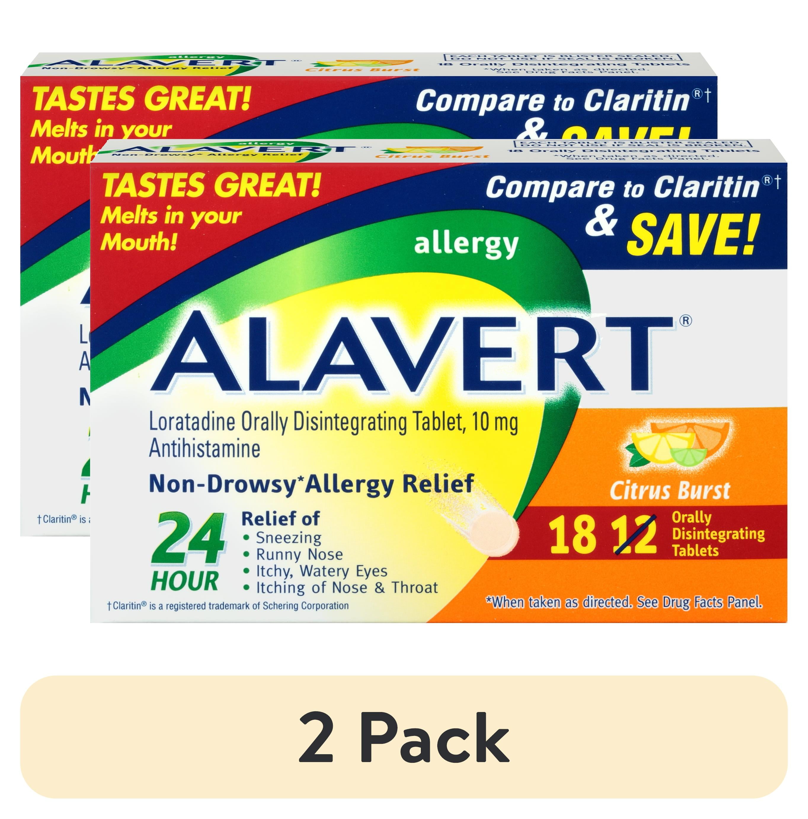 (2 pack) Alavert Allergy 24-Hour Relief (Citrus Burst Flavor Orally Disintegrating Tablets), Non-Drowsy, Antihistamine, 18 Count (Pack of 1)