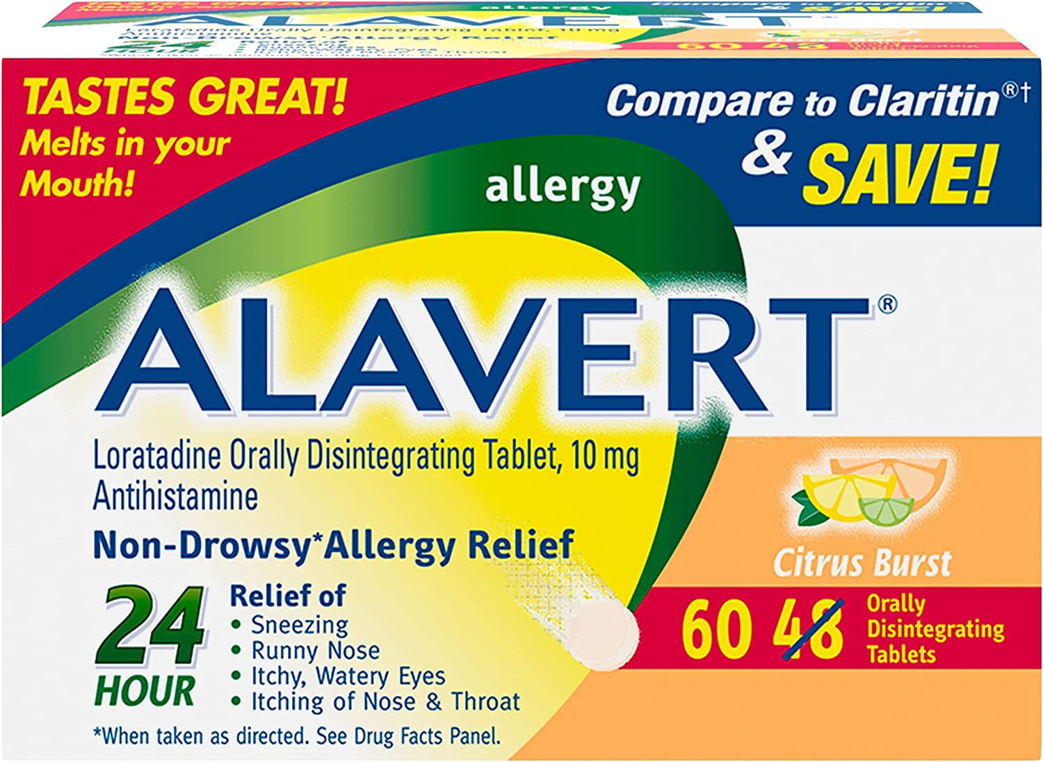 (2 pack) Alavert Allergy Orally Disintegrating Tablets, Citrus Burst, 60 Ct