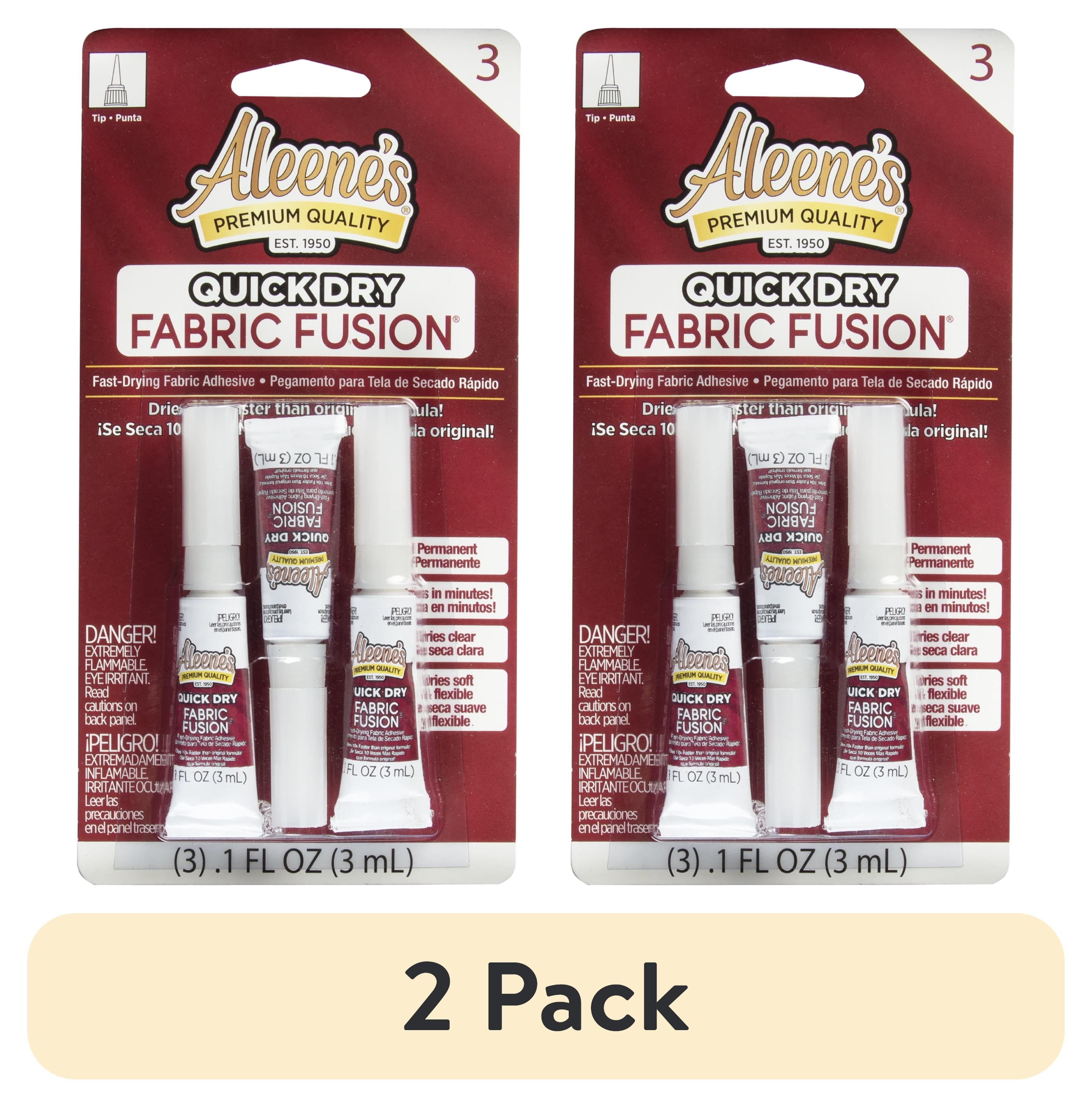 (2 pack) Aleene's Quick Dry Fabric Fusion Glue, .1 fl oz - 3 Pack, Dry Time 5 Minutes