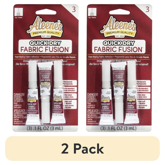 (2 pack) Aleene's Quick Dry Fabric Fusion Glue, .1 fl oz - 3 Pack, Dry Time 5 Minutes