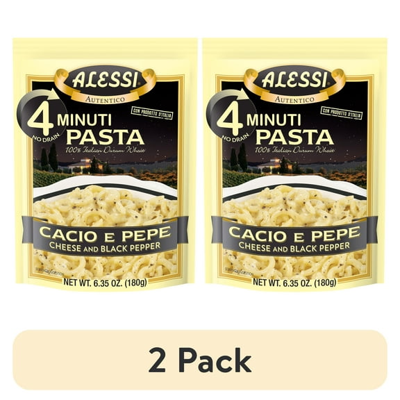 (2 pack) Alessi 4 Minute Pasta Cheese & Black Pepper, 6.35 oz Shelf Stable