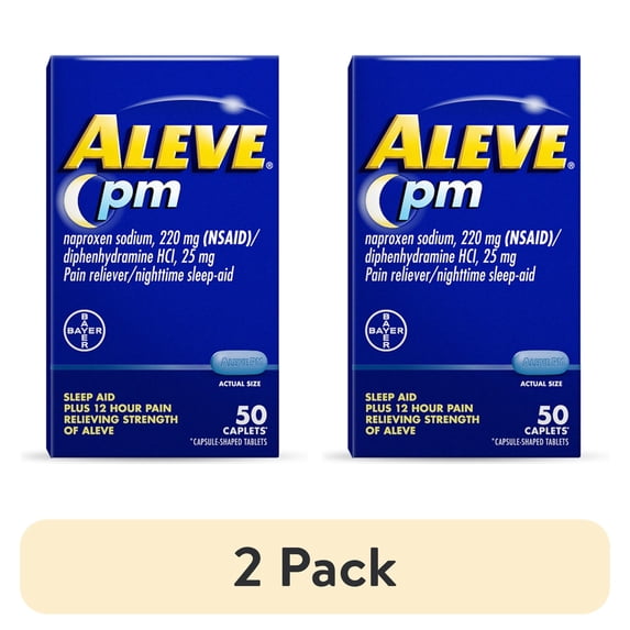 (2 pack) Aleve PM Pain Reliever & Nighttime Sleep Aid Caplets, 50 Count
