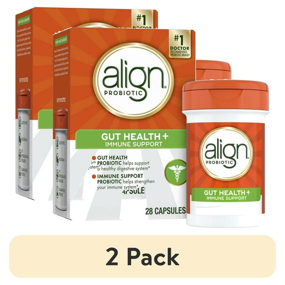 (2 pack) Align Probiotic, Gut Health + Immune Support Probiotic, Probiotics for Women and Men, Probiotics for Digestive Health and Immune Health, #1 Doctor Recommended Brand, 28 Capsules