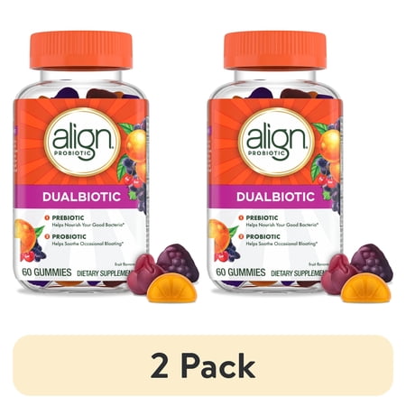 (2 pack) Align Dualbiotic, Prebiotics and Probiotics for Women and Men, Fruit Flavor, 60 Gummies