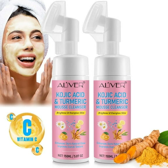 (2 pack) Aliver Turmeric Kojic Acid Foaming Face Cleanser, 150ml/5.07oz Mousse Face Wash for Reduce Acne Scar - Oil Control - Deep Clean Pores - Fresh & Sooth Skin