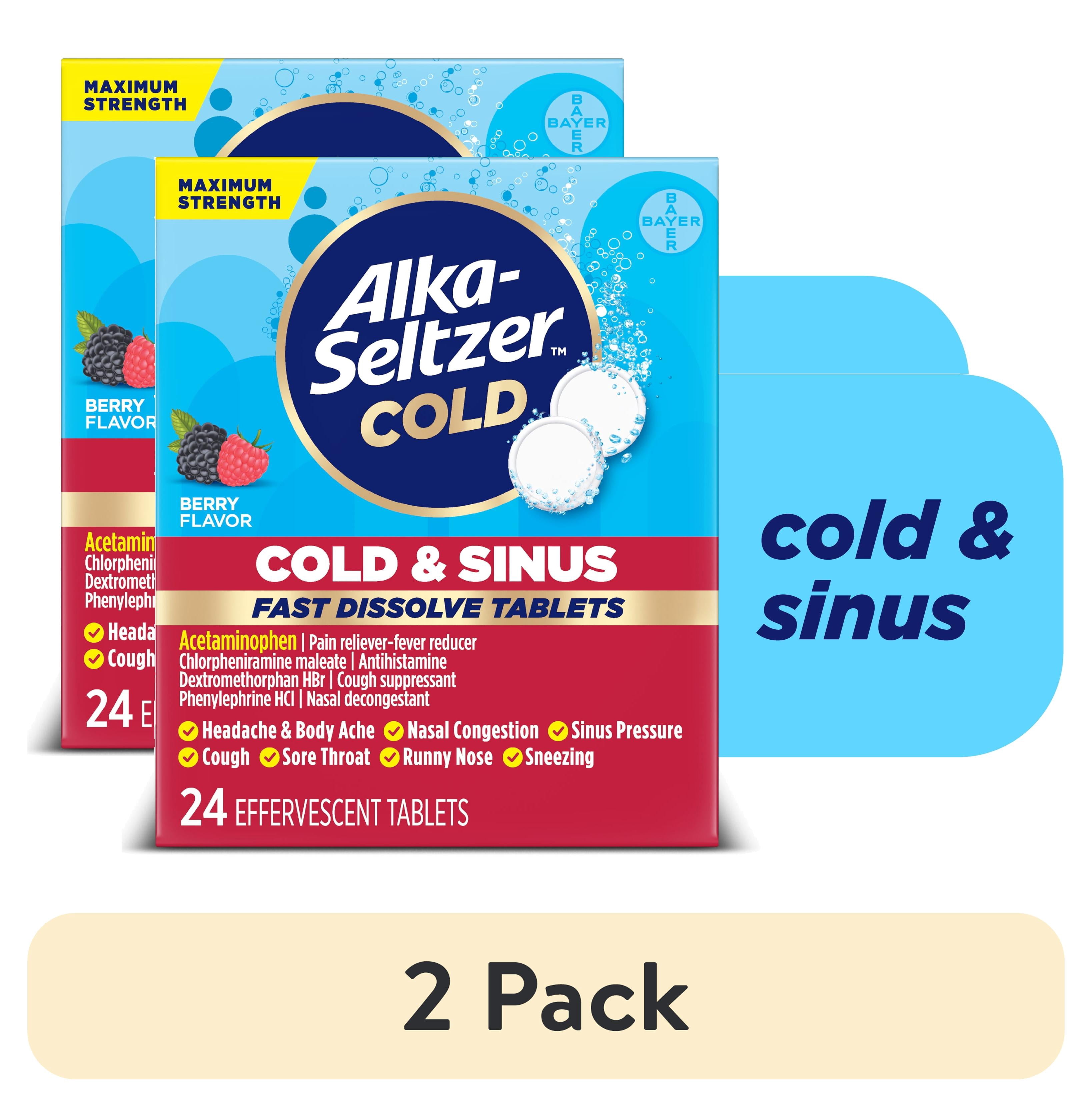 (2 pack) Alka-Seltzer Cold, Cold & Sinus Max Strength Fast Dissolve Tabs, Berry Flavor, 24