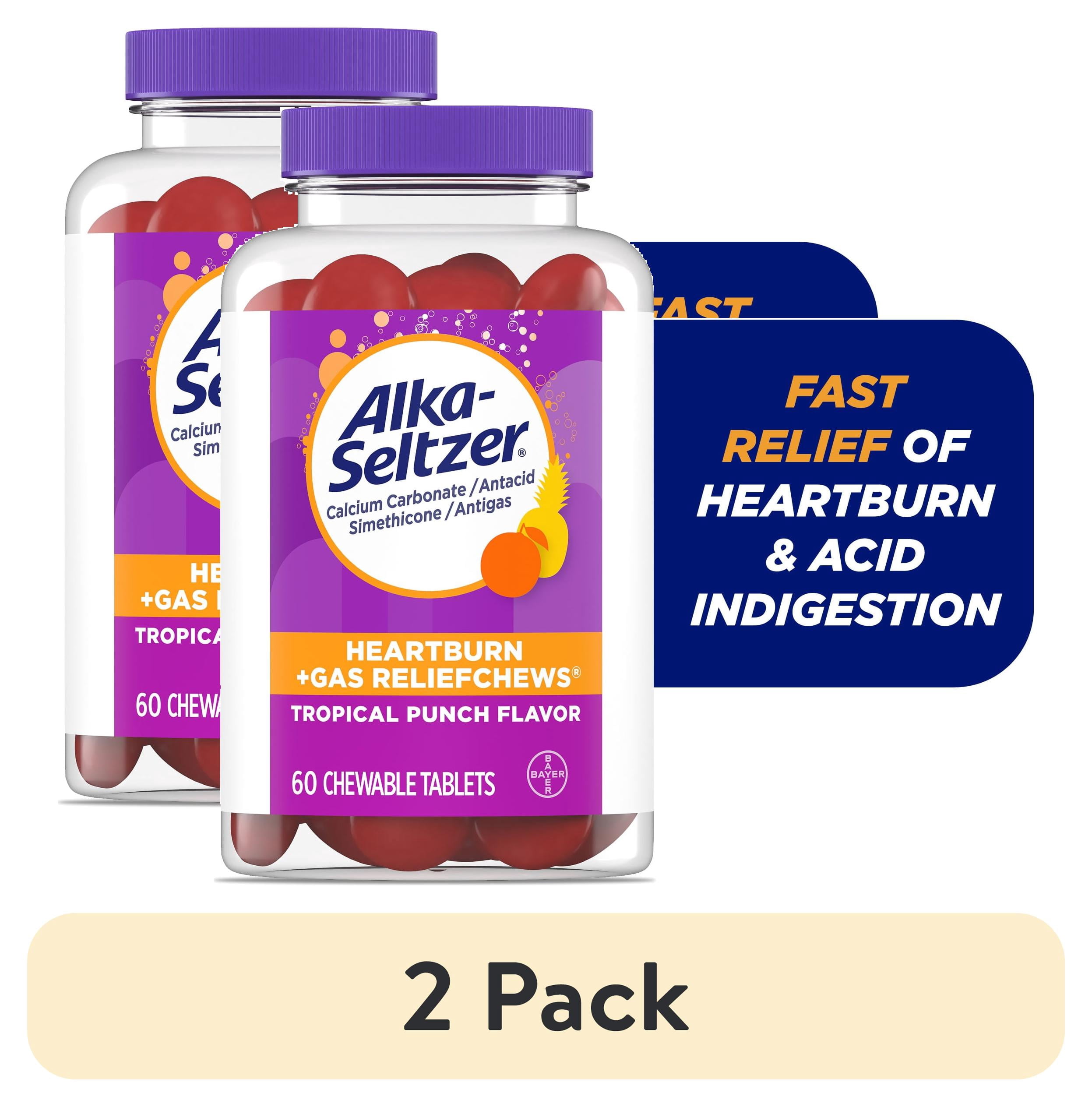 (2 pack) Alka-Seltzer Heartburn + Gas ReliefChews, Antacid Chews for Acid Indigestion Relief, 60 Count