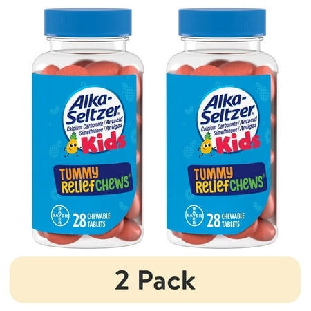 (2 pack) Alka-Seltzer Kids Tummy Relief Chews Fruit Punch Chewable Tablets, 28 Count