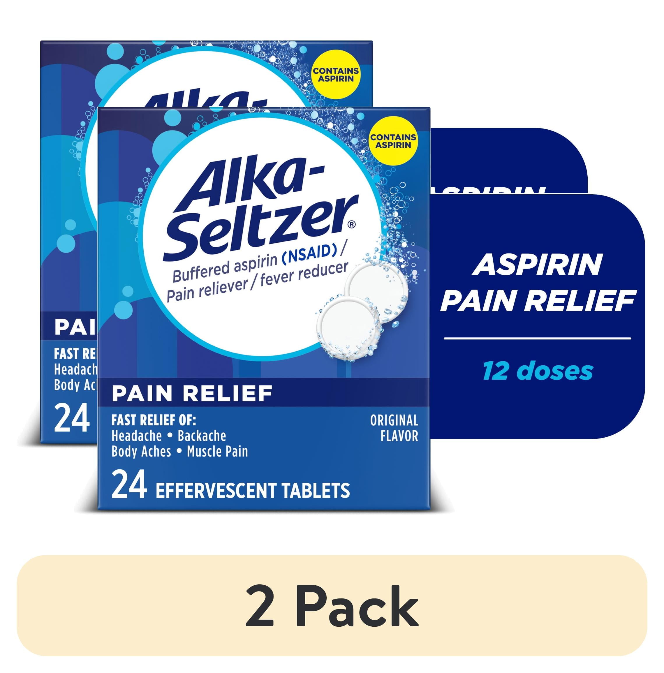 (2 pack) Alka-Seltzer Pain Relief, Aspirin Effervescent Tablets for Fast Pain Relief, Package May Vary 24 Ct