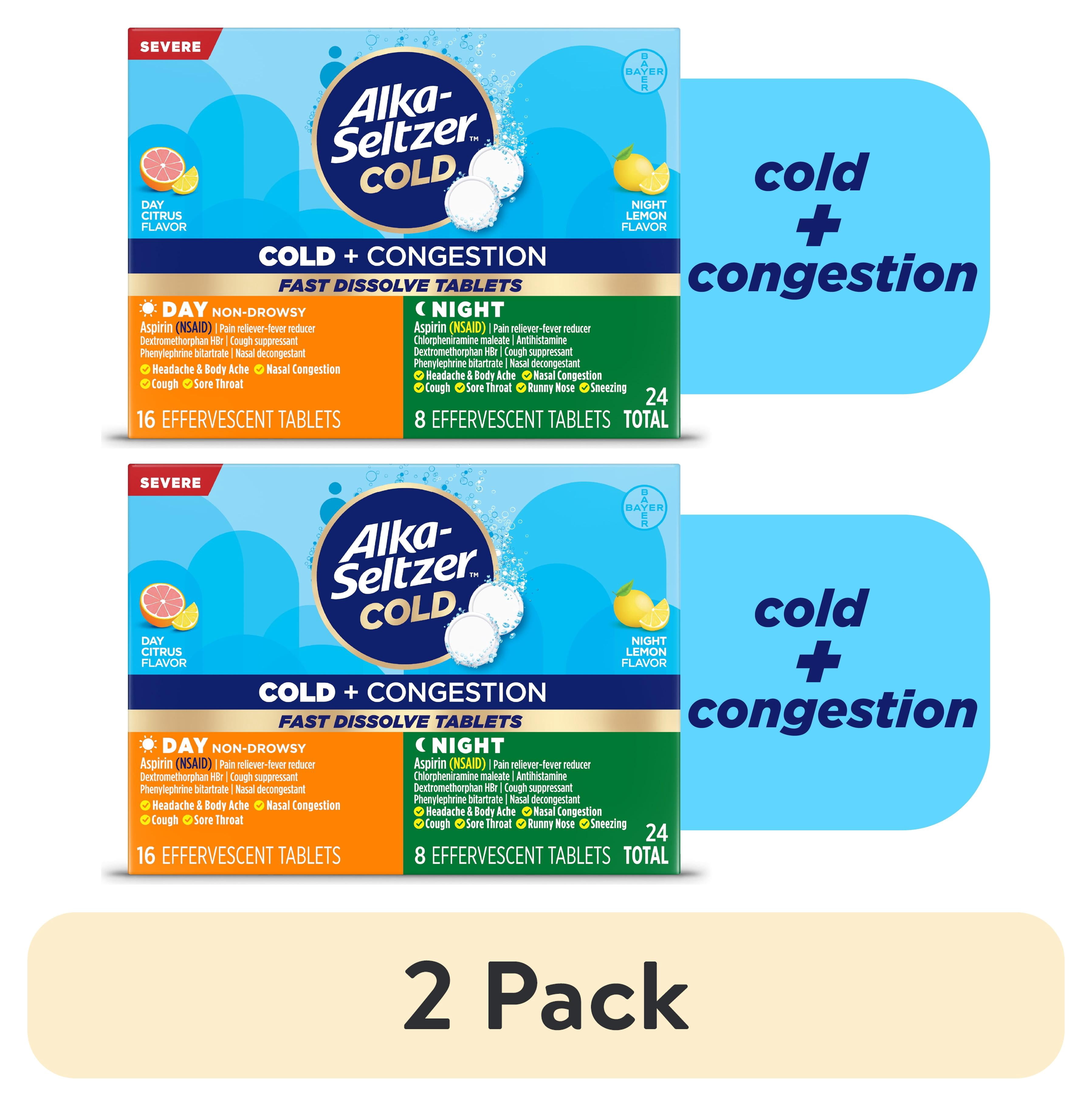 (2 pack) Alka-Seltzer Cold, Cold + Congestion Sev Day/Night Fast Dissolve Tabs, Citrus/Lemon Flav, 24 Count