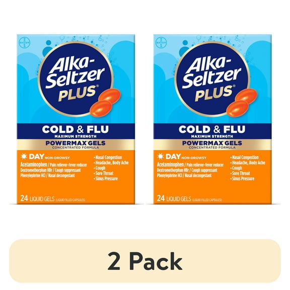 Alka-Seltzer Plus Powermax Cold & Flu Medicine, Day, Liquid Gels, 24 Count