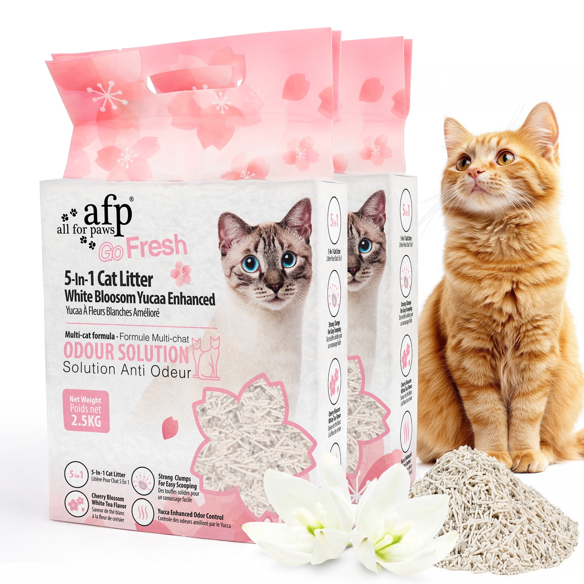 (2 pack) All For Paws Yucca Enhanced Natural Tofu & Cassava Cat Litter, 5.6lb – Excellent Odor Control | Strong Clumping | Low Tracking & Low Dust Pellet Kitty Litter, White Blossom Scented