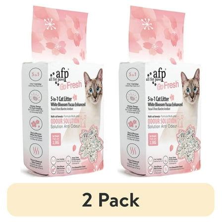 (2 pack) All For Paws Yucca Enhanced Natural Tofu & Cassava Cat Litter, 5.6lb – Excellent Odor Control | Strong Clumping | Low Tracking & Low Dust Pellet Kitty Litter, White Blossom Scented